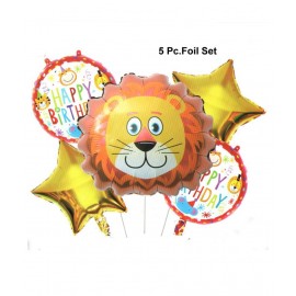 Lion 5 Pc Theme Party Birthday Decorations Foil Balloons Bouquet Set for Decoration (Pack of 5 Jungle Theme)