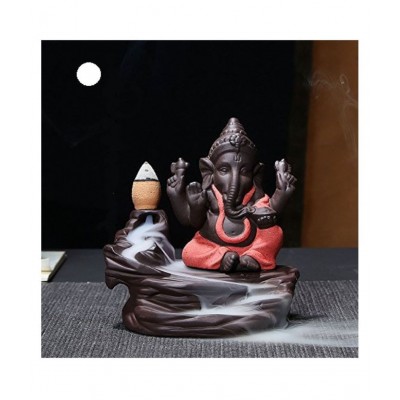 Lord Ganesha Smoke Backflow Cone Incense Holder Decorative Showpiece With 10 Smo 1 Resin Ganesha Idol x cms Pack of 1