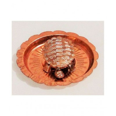 MANSRI TRADES METAL TORTOISE/TURTLE WITH PLATE - TWO PIECES- COPPER PLATED