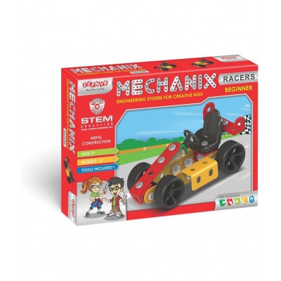 MECHANIX - BEGINNER - RACERS, DIY, STEM & Educational Metal Construction set for Boys & Girls, Multicolor.