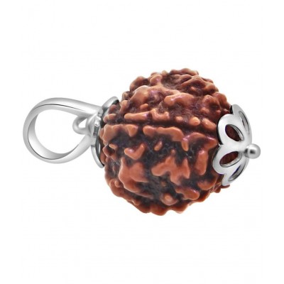 M.K.EXPORT 5Mukhi/Face Nepali Rudraksha Silver pletad Pendant Locket Natural & lab Certified for Men & Women