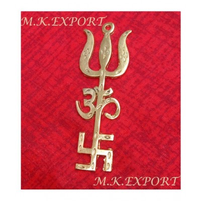 M.K.EXPORT Gold Plated Trishakti yantra Swastik Om Trishul Ashta dhatu
