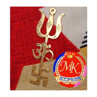 M.K.EXPORT Gold Plated Trishakti yantra Swastik Om Trishul Ashta dhatu