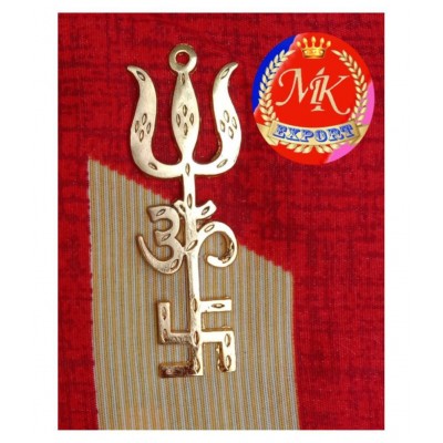M.K.EXPORT Gold Plated Trishakti yantra Swastik Om Trishul Ashta dhatu