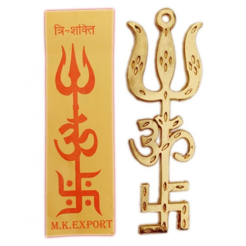 M.K.EXPORT Gold Plated Trishakti yantra Swastik Om Trishul Ashta dhatu