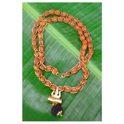 M.K.EXPORT Loard Shiv Trishul Damru Locket With Panch mukhi Rudraksh mala