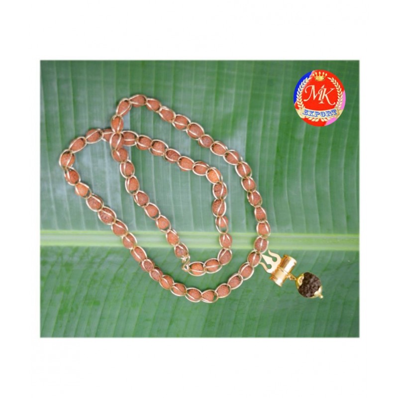 M.K.EXPORT Loard Shiv Trishul Damru Locket With Panch mukhi Rudraksh mala