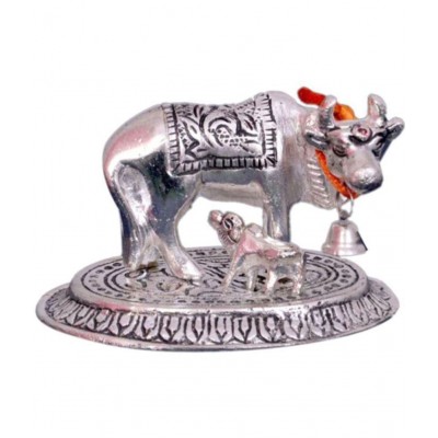 M.K.EXPORT Maa Kamdhenu and calf Silver plated Hindu God Mandir Puja Purpose idol