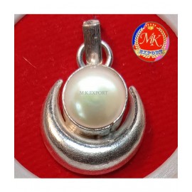 M.K.EXPORT Moon Shape Pendant with Natural Pearl Moti 5 Ratti Silver Plated pendant Locket for Men and Women