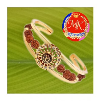 M.K.EXPORT Rudraksha American Diamond Gold Om Sun Cuff Kada Cuff Kada Bracelet for Men/Rudraksha Kada