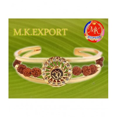 M.K.EXPORT Rudraksha American Diamond Gold Om Sun Cuff Kada Cuff Kada Bracelet for Men/Rudraksha Kada
