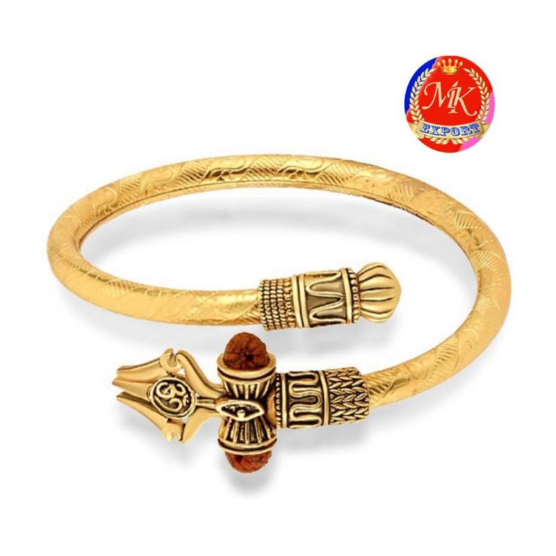 M.K.EXPORT Rudraksha Shiv Trishul Damroo Designer kada Bracelet Bangle for Women and Men (Flexible)