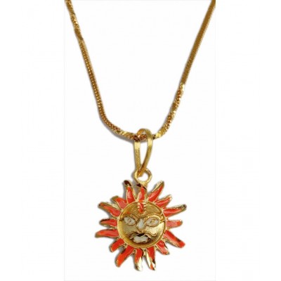 M.K.EXPORT Suryadev Gold Plated Religious God Pendant Surya locket with Chain For men and women