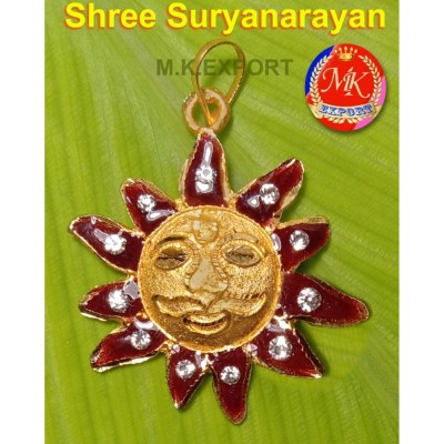 M.K.EXPORT Suryanarayan, SURYA DEV Pendant,Locket Gold Plated Religious Lord Sun Om Surya Pendant