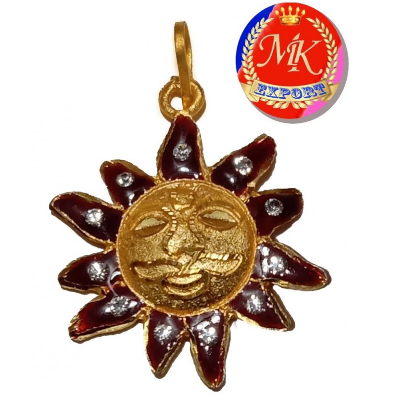 M.K.EXPORT Suryanarayan, SURYA DEV Pendant,Locket Gold Plated Religious Lord Sun Om Surya Pendant