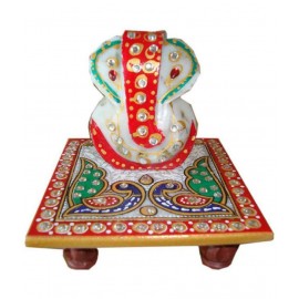MTV Red Marble Decorative Ganesh Chowki