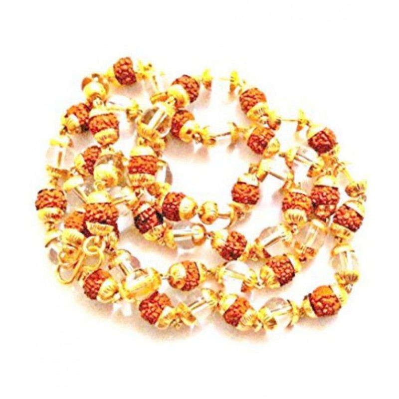 Malabar Gems Rudraksha & Sphatik in Golden Caps Mala