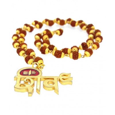 Manorama  Gold Plated Rudraksh Mala Mahadev Pendant Mala for Men and Women