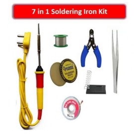 Manvi-7 in 1 Electrical Soldering/Welding Kit For DIY/Craft Work (Soldering Iron 25 watt, Soldering Wire,De-Solder,Flux,Iron Stand,Wire Cutter & Tweezer)