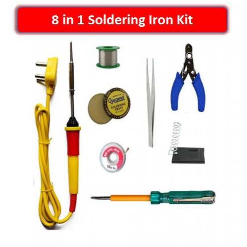 Manvi-8 in 1 Electrical Soldering/Welding Kit For Professional (25W Soldering Iron, Tweezer, Iron Stand, Soldering Paste, Soldering Wire, Desoldering Wick,Tester, Wire Cutter)