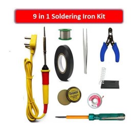Manvi-9 in 1  Electrical Soldering Machine Kit For Professional (25W Soldering Iron,Tweezer, Iron Stand, Electrical Tape,Soldering Paste, Soldering Wire, Desoldering Wick,Tester, Wire Cutter)