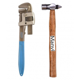 Manvi-Hand Tool Kit Set Pipe Wrench Heavy Duty 14" & Hammer 200 Gram