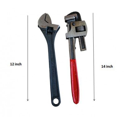 Manvi-Hand Tool Socket Wrench Perfect Combo Heavy Duty 14inch Pipe Wrench & 12inch Adjustable Wrench