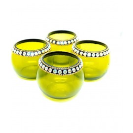 Mayukh Dealtrade  Limited Yellow Table Top Glass Tea Light Holder - Pack of 4