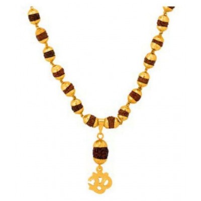 Minprice Original Om Rudraksha Pendant Mala With 1 Gram Gold Plated Cap