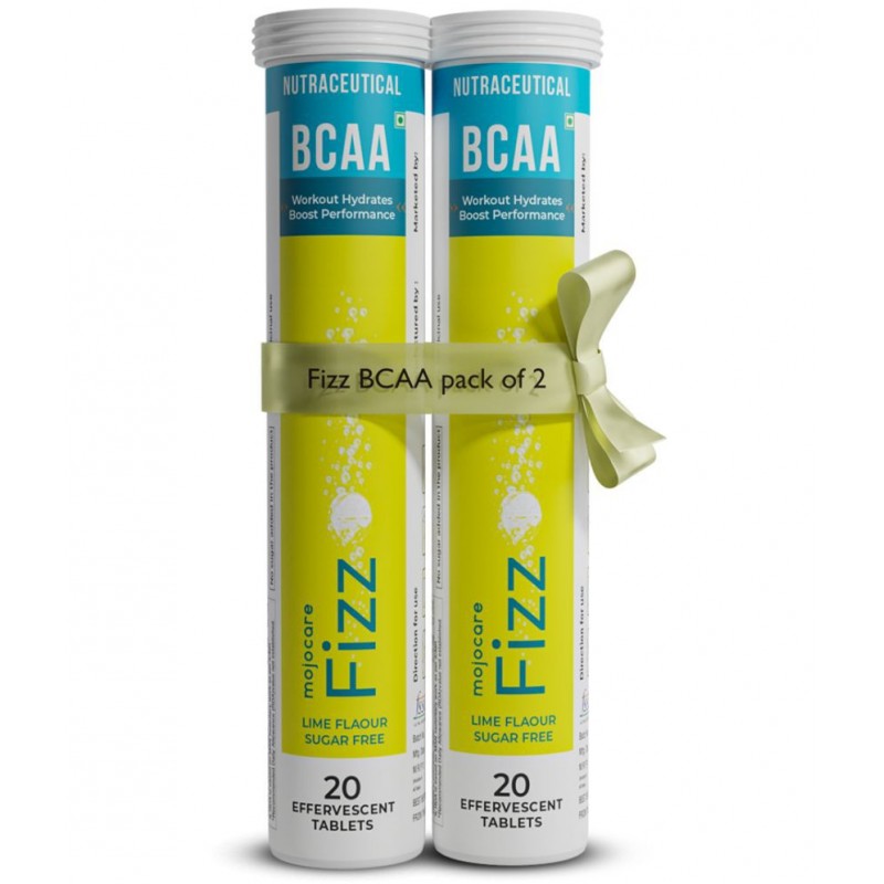 Mojocare FIZZ BCAA Effervescent Tablets - 20pc (Pack of 2), Sugar Free Lime Flavor, Intra Workout, With Electrolytes, Sugarfree Workout Supplement,
