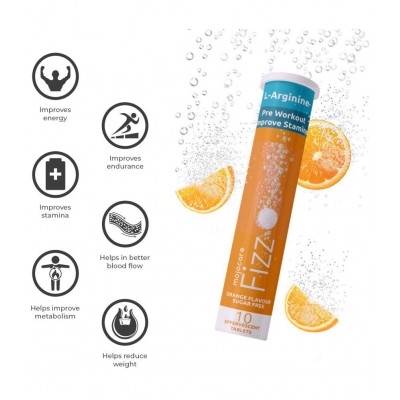 Mojocare FIZZ L-Arginine Effervescent Tablets - 10pc (Pack of 2), Sugar Free Orange Flavor, Supports Pump & Endurance, Sugarfree Endurance Supplement, Pre-workout supplement for recovery