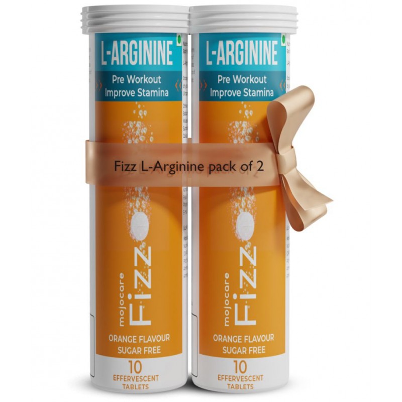 Mojocare FIZZ L-Arginine Effervescent Tablets - 10pc (Pack of 2), Sugar Free Orange Flavor, Supports Pump & Endurance, Sugarfree Endurance Supplement, Pre-workout supplement for recovery