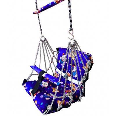 Multicolor Blue Velvet Comfortable Cotton Baby Swing for Kids/Babies up to 15KG with safety belt