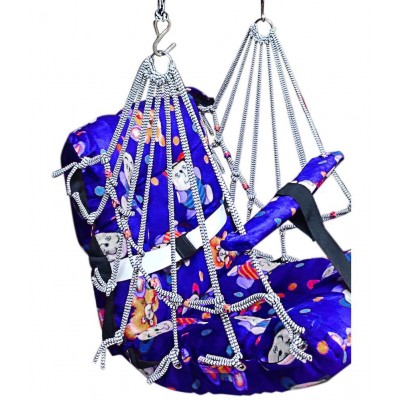 Multicolor Blue Velvet Comfortable Cotton Baby Swing for Kids/Babies up to 15KG with safety belt