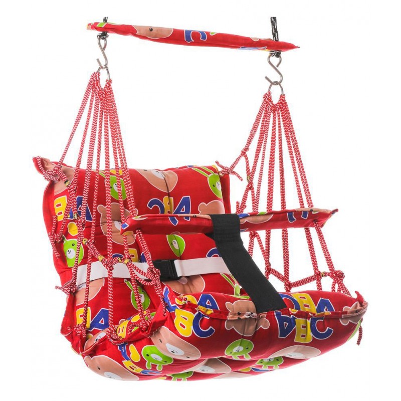 Multicolor Red Comfortable Cotton Baby Swing for Kids/Babies up to 15KG with safety belt