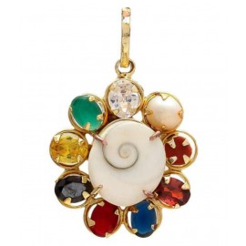 Multicolour Synthetic Navratna Gomti Chakra Brass Pendant for Men and Women Multicolour Synthetic Navratna Gomti Chakra Brass Pendant for Men and Women