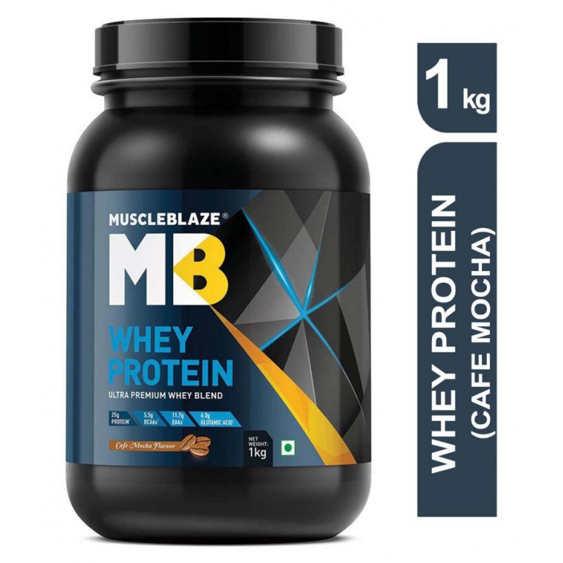 MuscleBlaze 100% Whey Protein, Ultra Premium Whey Blend (Cafe Mocha, 1 kg / 2.2 lb, 30 Servings)