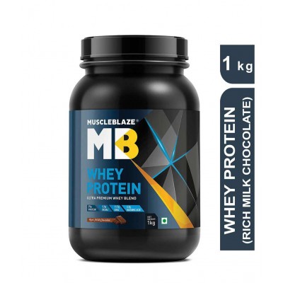 MuscleBlaze 100% Whey Protein, Ultra Premium Whey Blend (Rich Milk Chocolate, 1 kg / 2.2 lb, 30 Servings)