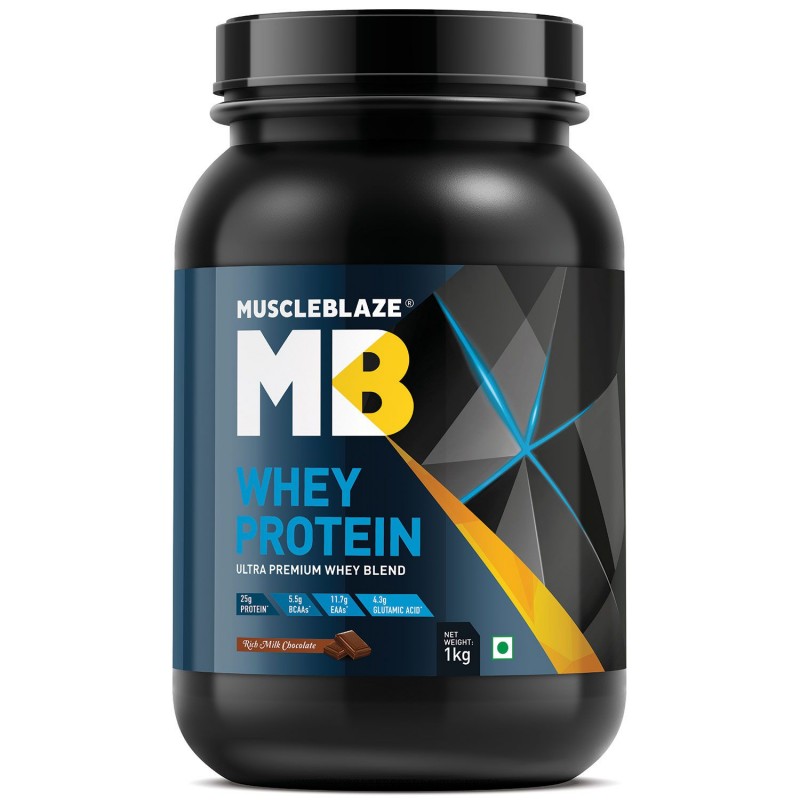 MuscleBlaze 100% Whey Protein, Ultra Premium Whey Blend (Rich Milk Chocolate, 1 kg / 2.2 lb, 30 Servings)