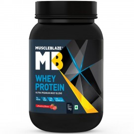 MuscleBlaze 100% Whey Protein, Ultra Premium Whey Blend (Strawberry, 1 kg / 2.2 lb, 30 Servings)