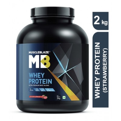 MuscleBlaze 100% Whey Protein, Ultra Premium Whey Blend (Strawberry, 2 kg / 4.4 lb, 62 Servings)