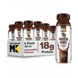 MuscleBlaze 18 g Protein Shake, No Added Sugar, Weight Management, Chocolate, Pack of 6 (200 ml*6) Energy Drink for All 1200 ml