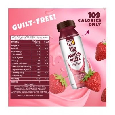 MuscleBlaze 18g Protein Shake (No Added Sugar), 6 Piece(s)/Pack Strawberry Cream Energy Drink for All 1200 ml