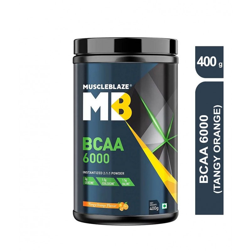 MuscleBlaze BCAA 6000, Instantized 2:1:1 Powder with 6 g Vegan BCAA (Tangy Orange, 400 g / 0.88 lb, 50 Servings)