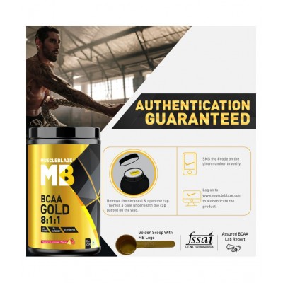 MuscleBlaze BCAA Gold 8:1:1 with Higher Leucine, Electrolytes, Glutamine (Raspberry Lemonade, 450 g / 0.99 lb, 30 Servings)