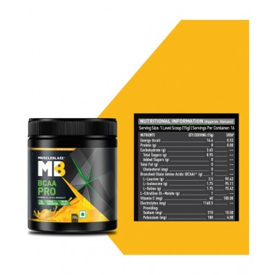 MuscleBlaze BCAA Pro, 7g Vegan BCAAs & 100% RDA of Vitamin C (Natural Orange, 250 g, 16 Servings)