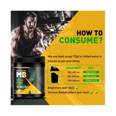 MuscleBlaze BCAA Pro, 7g Vegan BCAAs & 100% RDA of Vitamin C (Natural Orange, 250 g, 16 Servings)