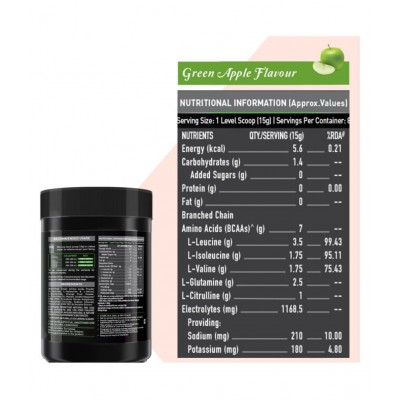 MuscleBlaze BCAA Pro, Intra Workout, 7g Vegan BCAAs, Glutamine & Electrolytes (Fruit Splash & Green Apple, 250 g, 16 Servings)