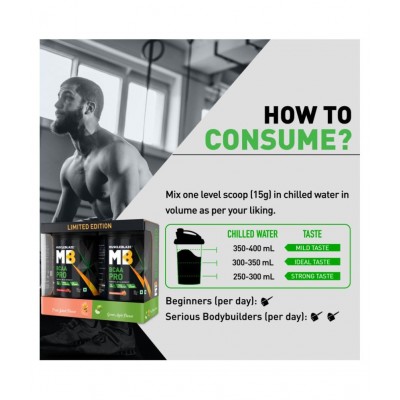 MuscleBlaze BCAA Pro, Intra Workout, 7g Vegan BCAAs, Glutamine & Electrolytes (Fruit Splash & Green Apple, 250 g, 16 Servings)