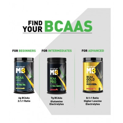 MuscleBlaze BCAA Pro, Intra Workout, 7g Vegan BCAAs, Glutamine & Electrolytes (Fruit Splash & Green Apple, 250 g, 16 Servings)